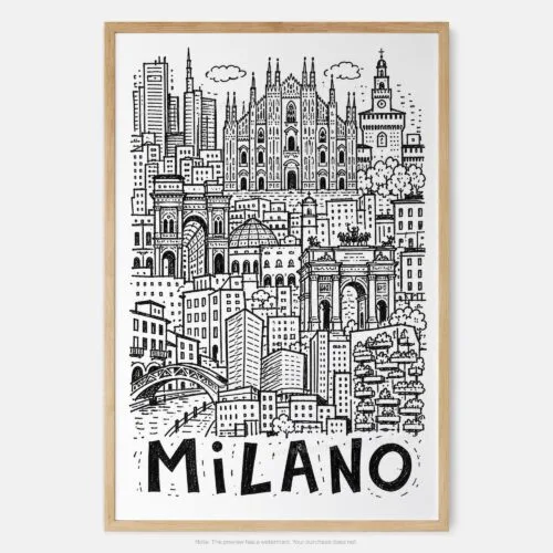 01 - Milano City Art - Pencil Style Art Print - Main - Vertical.jpg