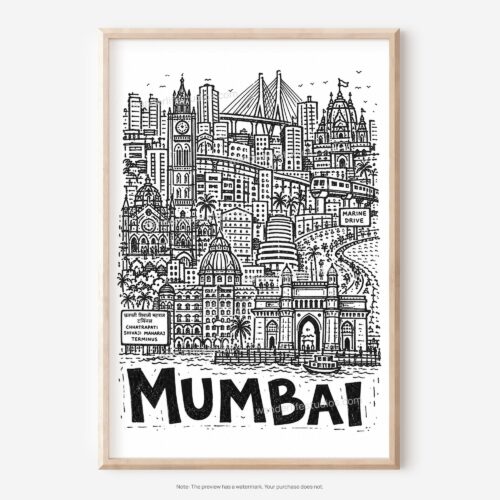 01 - Mumbai City Art - Pencil Style Art - Digital Download - Main.jpg