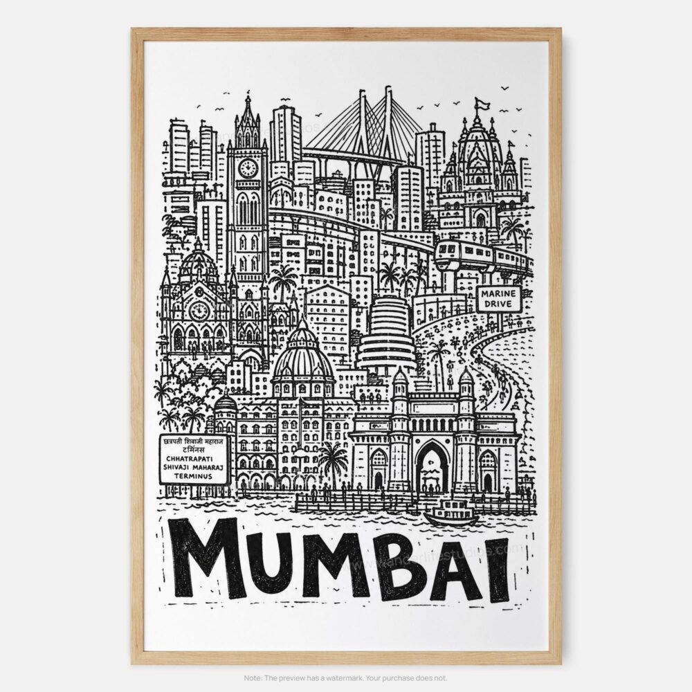 01 - Mumbai City Art - Pencil Style Art Print - Main - Vertical.jpg
