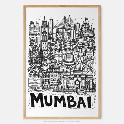 01 - Mumbai City Art - Pencil Style Art Print - Main - Vertical.jpg
