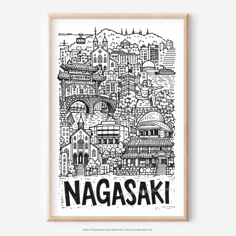 01 - Nagasaki City Art - Pencil Style Art - Digital Download - Main.jpg