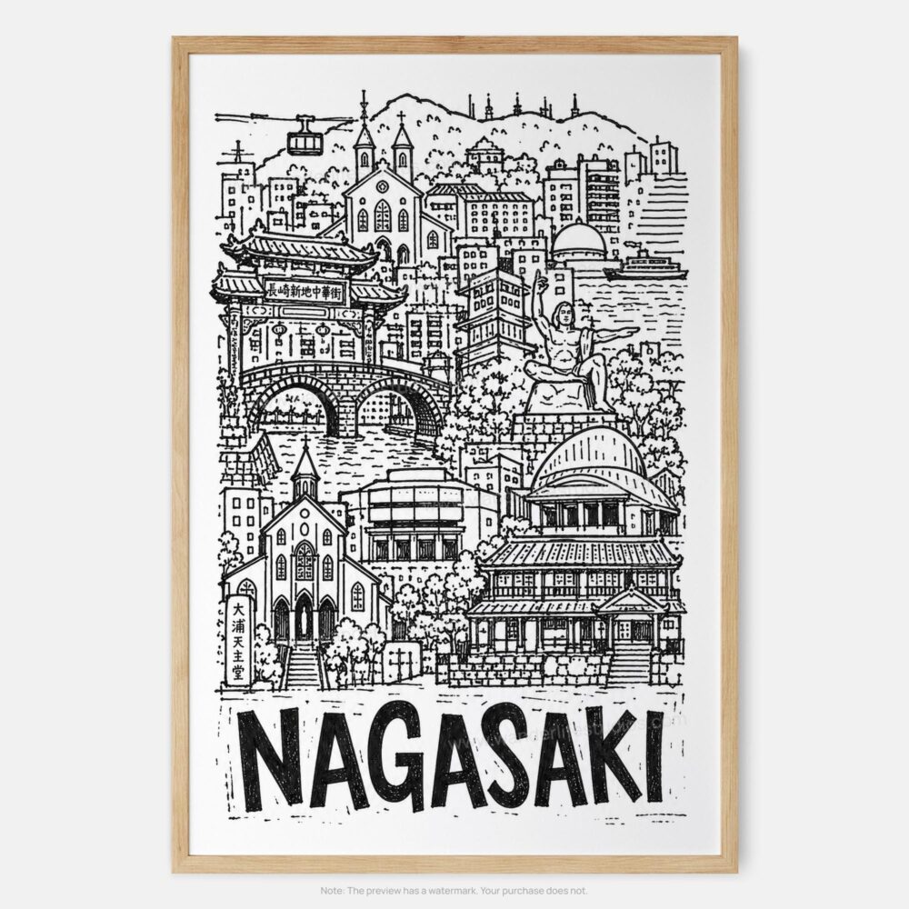 01 - Nagasaki City Art - Pencil Style Art Print - Main - Vertical.jpg
