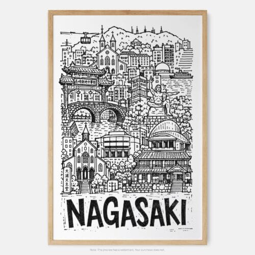 01 - Nagasaki City Art - Pencil Style Art Print - Main - Vertical.jpg