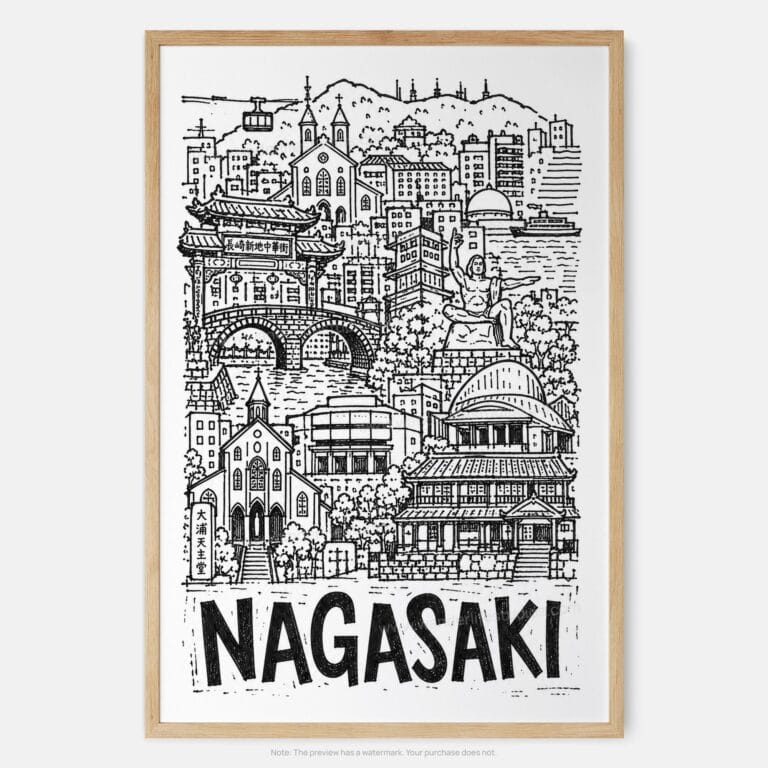 01 - Nagasaki City Art - Pencil Style Art Print - Main - Vertical.jpg