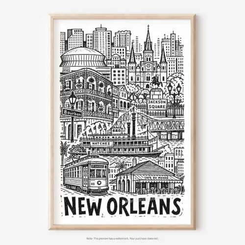 01 - New Orleans City Art - Pencil Style Art - Digital Download - Main.jpg