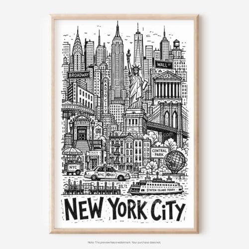 01 - New York City Art - Pencil Style Art - Digital Download - Main.jpg