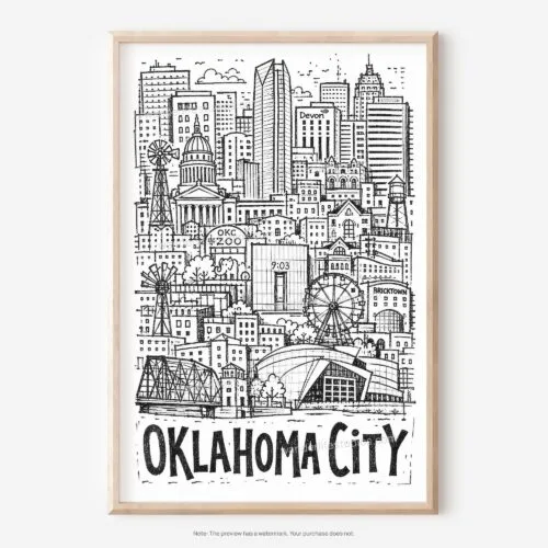 01 - Oklahoma City Art - Pencil Style Art - Digital Download - Main.jpg