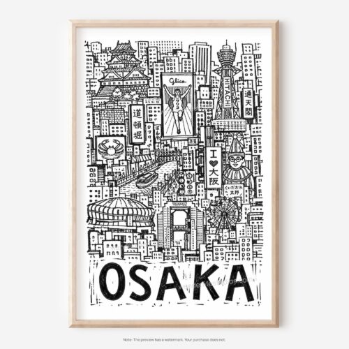01 - Osaka City Art - Pencil Style Art - Digital Download - Main.jpg