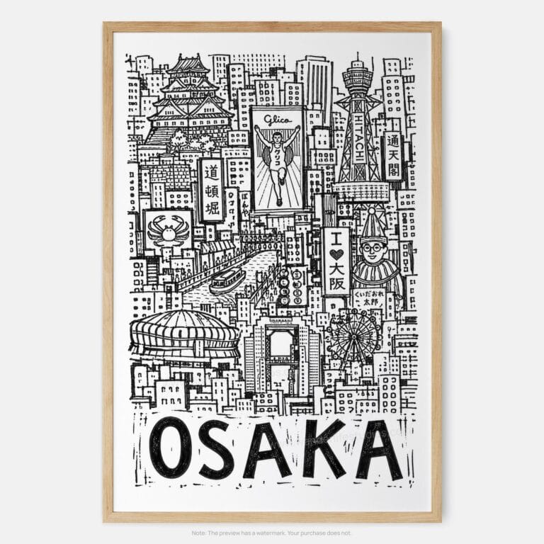 01 - Osaka City Art - Pencil Style Art Print - Main - Vertical.jpg