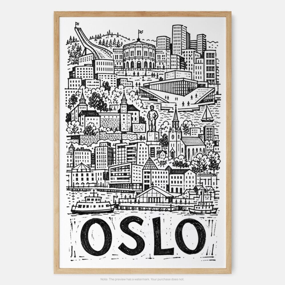 01 - Oslo City Art - Pencil Style Art Print - Main - Vertical.jpg