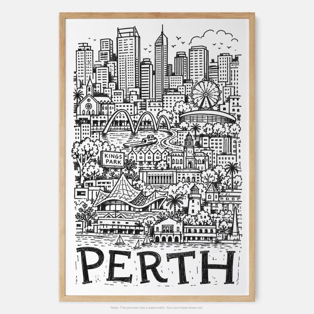 01 - Perth City Art - Pencil Style Art Print - Main - Vertical.jpg