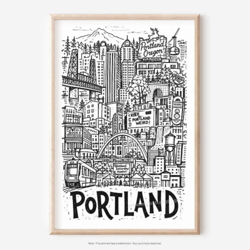 01 - Portland Oregon City Art - Pencil Style Art - Digital Download - Main.jpg
