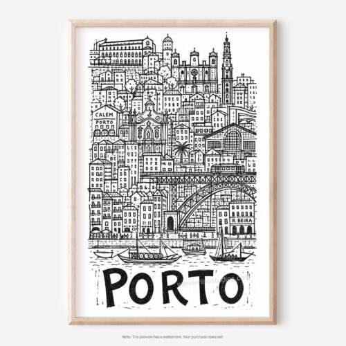 01 - Porto City Art - Pencil Style Art - Digital Download - Main.jpg