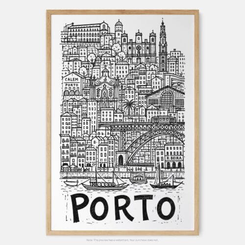 01 - Porto City Art - Pencil Style Art Print - Main - Vertical.jpg