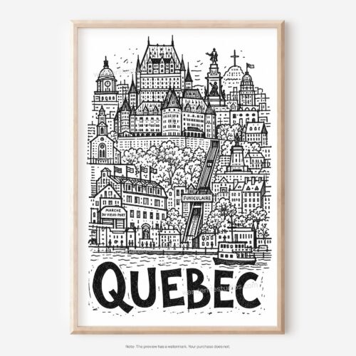 01 - Quebec City Art - Pencil Style Art - Digital Download - Main.jpg