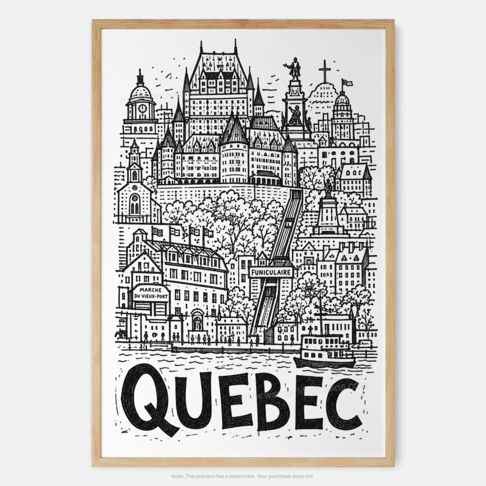 01 - Quebec City Art - Pencil Style Art Print - Main - Vertical.jpg