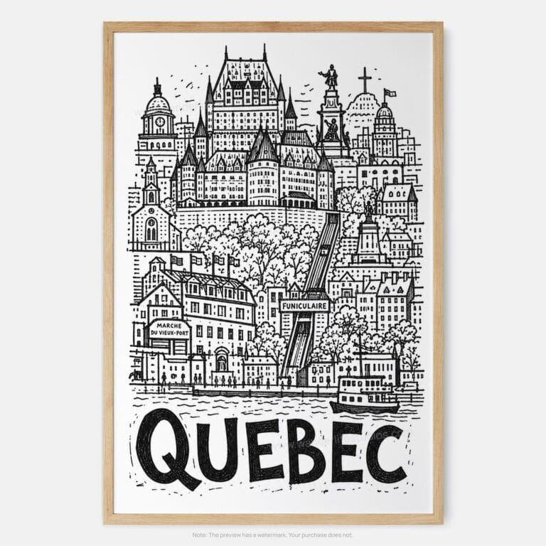 01 - Quebec City Art - Pencil Style Art Print - Main - Vertical.jpg