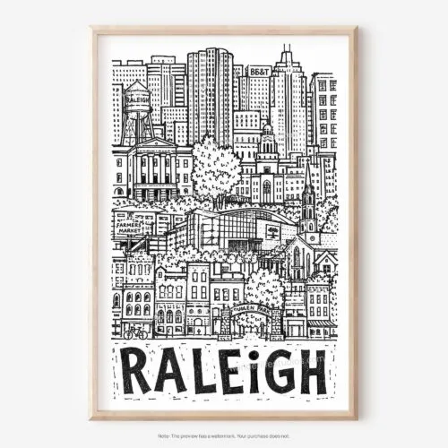 01 - Raleigh City Art - Pencil Style Art - Digital Download - Main.jpg