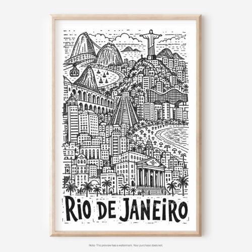 01 - Rio de Janeiro City Art - Pencil Style Art - Digital Download - Main.jpg