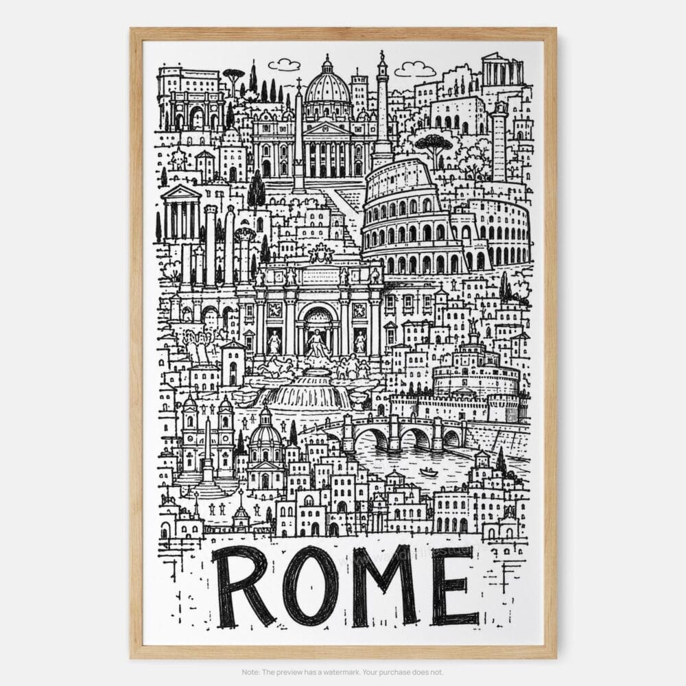 01 - Rome City Art - Pencil Style Art Print - Main - Vertical.jpg