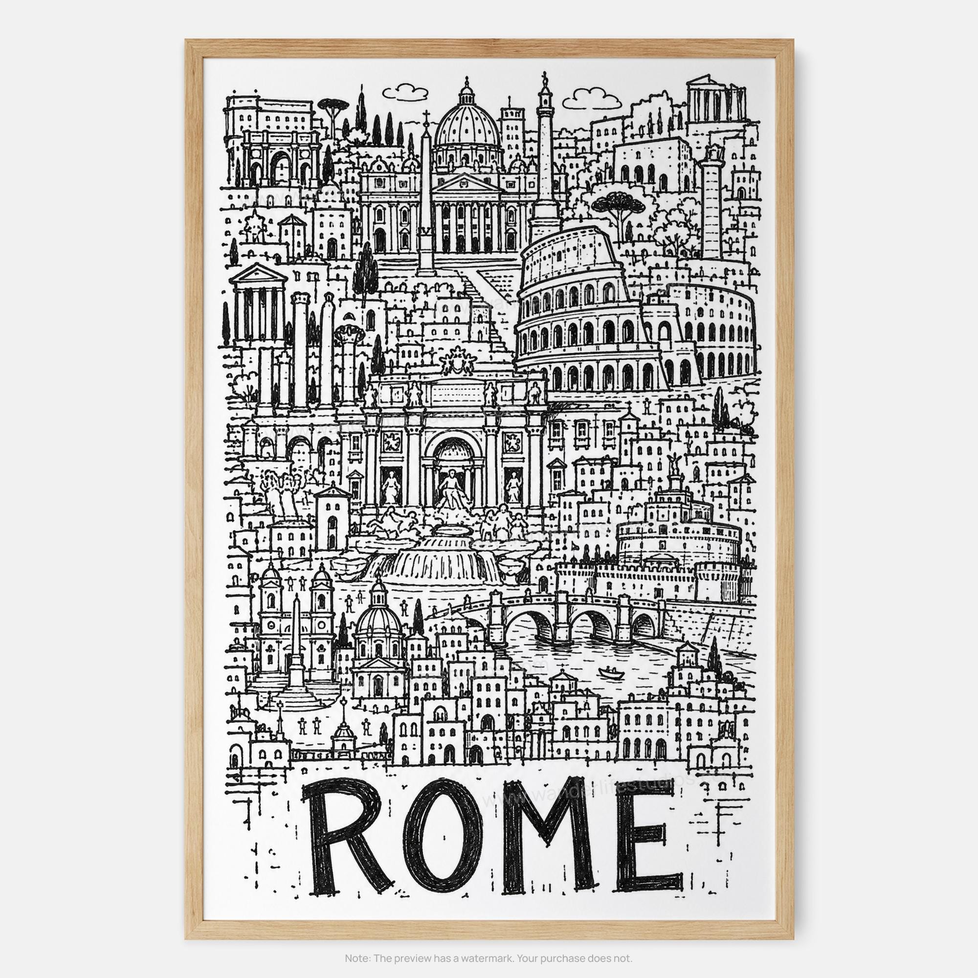 Rome Pencil-Style Art Print | Colosseum and Castel Sant'Angelo | Italy Wall Decor 11 Rome Pencil-Style Art Print | Colosseum and Castel Sant’Angelo | Italy Wall Decor