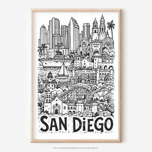 01 - San Diego City Art - Pencil Style Art - Digital Download - Main.jpg