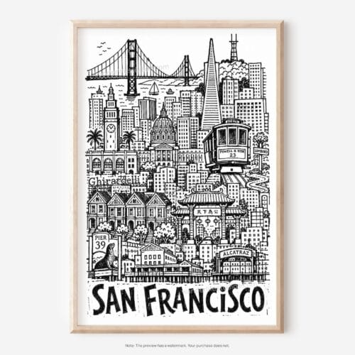 01 - San Francisco City Art - Pencil Style Art - Digital Download - Main.jpg