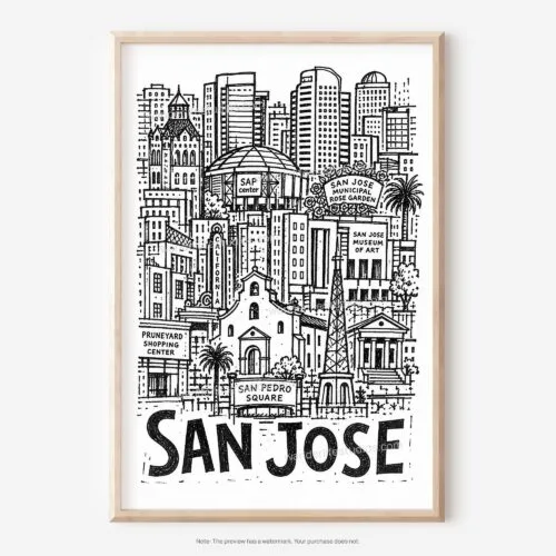 01 - San Jose City Art - Pencil Style Art - Digital Download - Main.jpg