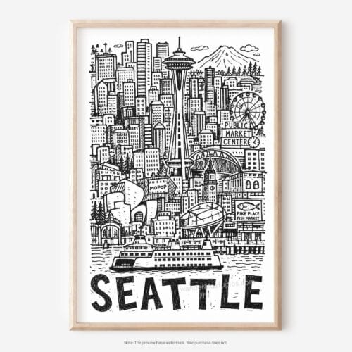 01 - Seattle City Art - Pencil Style Art - Digital Download - Main.jpg