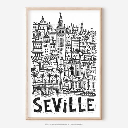 01 - Seville City Art - Pencil Style Art - Digital Download - Main.jpg