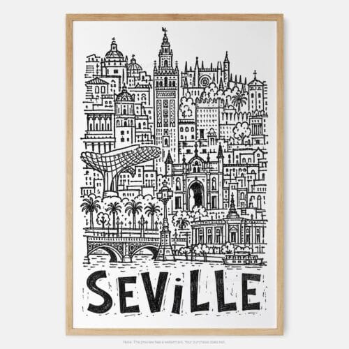 01 - Seville City Art - Pencil Style Art Print - Main - Vertical.jpg