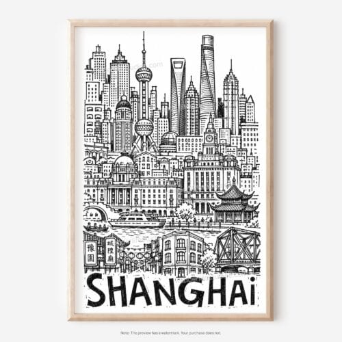 01 - Shanghai City Art - Pencil Style Art - Digital Download - Main.jpg