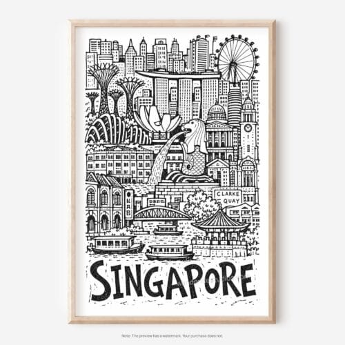 01 - Singapore City Art - Pencil Style Art - Digital Download - Main.jpg