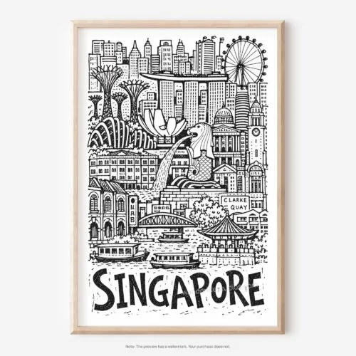 01 - Singapore City Art - Pencil Style Art - Digital Download - Main.jpg