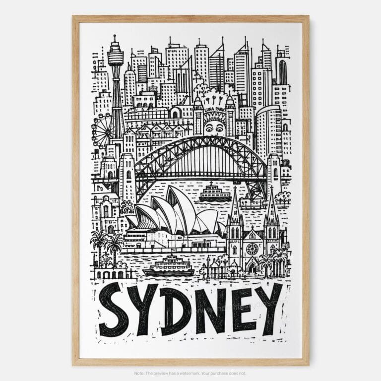 01 - Sydney City Art - Pencil Style Art Print - Main - Vertical.jpg