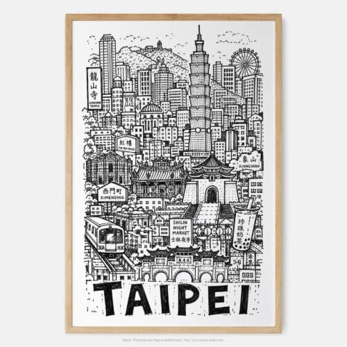 01 - Taipei City Art - Pencil Style Art Print - Main - Vertical.jpg