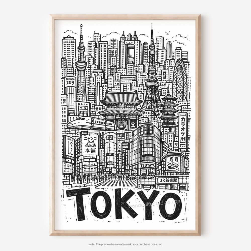 01 - Tokyo City Art - Pencil Style Art - Digital Download - Main.jpg