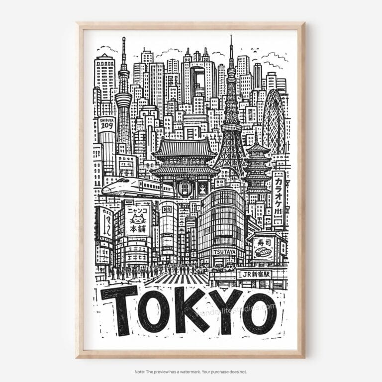 01 - Tokyo City Art - Pencil Style Art - Digital Download - Main.jpg