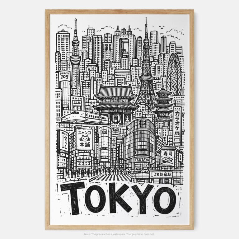 01 - Tokyo City Art - Pencil Style Art Print - Main - Vertical.jpg
