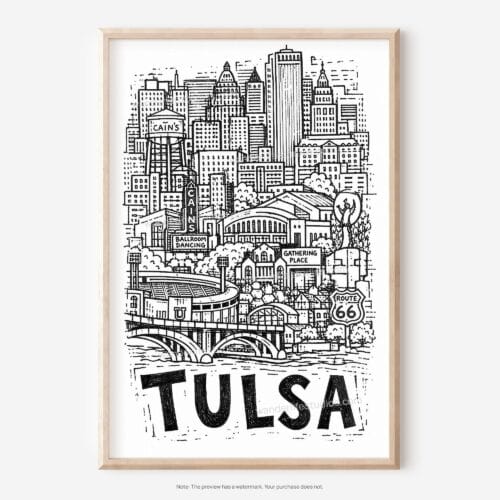01 - Tulsa City Art - Pencil Style Art - Digital Download - Main.jpg