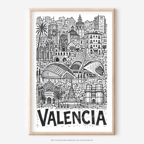01 - Valencia City Art - Pencil Style Art - Digital Download - Main.jpg