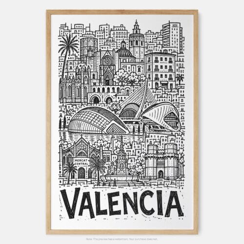 01 - Valencia City Art - Pencil Style Art Print - Main - Vertical.jpg