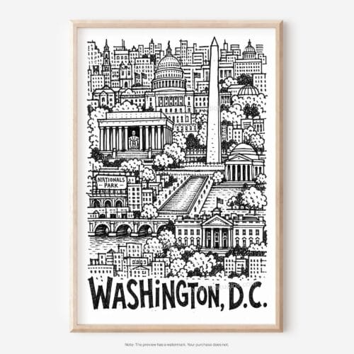 01 - Washington DC City Art - Pencil Style Art - Digital Download - Main.jpg