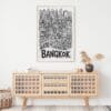 02 - Bangkok City Art - Pencil Style Art Print Hanging above Shelf - Vertical.jpg