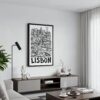 02 - Black Framed Lisbon City Art - Pencil Style Canvas Print - Contemporary Living Room - Vertical.jpg