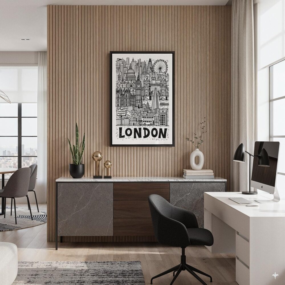 02 - Black Framed London City Art - Pencil Style Canvas Print - Home Office - Vertical.jpg 02 - Black Framed London City Art - Pencil Style Canvas Print - Home Office - Vertical.jpg