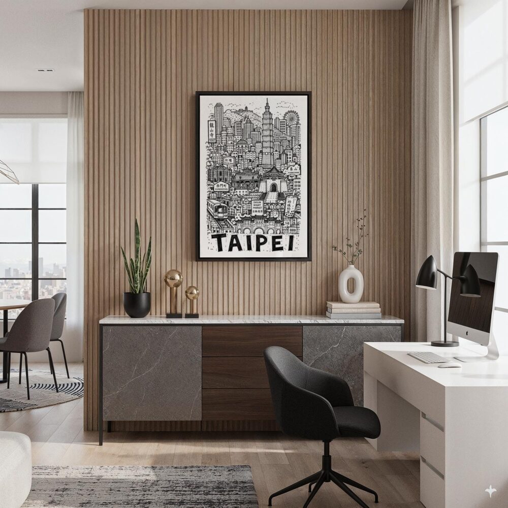 02 - Black Framed Taipei City Art - Pencil Style Canvas Print - Home Office - Vertical.jpg 02 - Black Framed Taipei City Art - Pencil Style Canvas Print - Home Office - Vertical.jpg