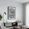 02 - Black Framed Tokyo City Art - Pencil Style Canvas Print - Contemporary Living Room - Vertical.jpg