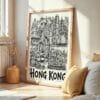 02 - Frame Hong Kong City Art - Pencil Style art print leaning against wall on floor - Vertical.jpg