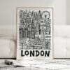 02 - Framed London City Art - Pencil Style Art Print leaning against couch - Vertical.jpg